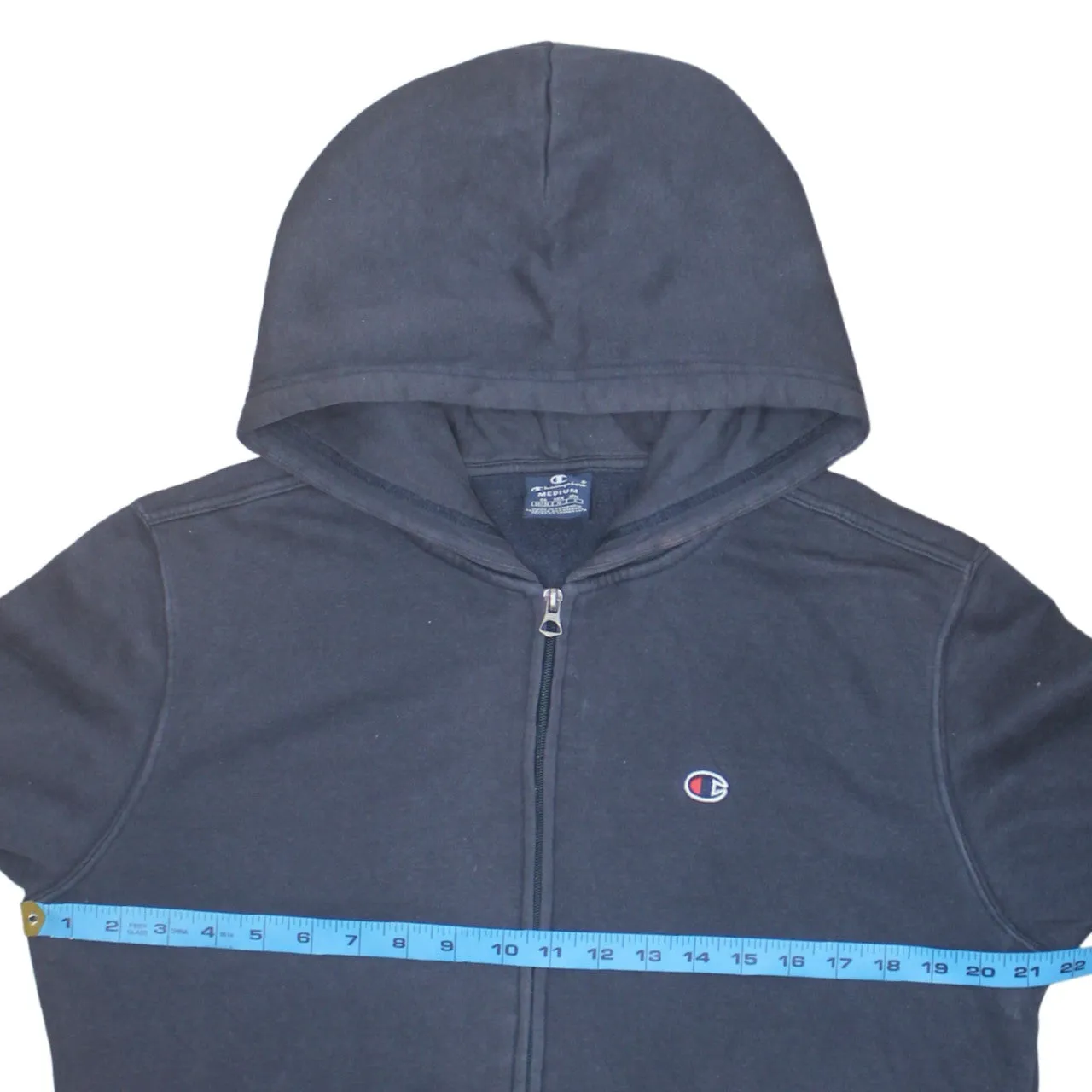 Champion Navy Blue Zip Hoodie Men's Medium Embroidered Chest Logo Front Pockets Sweatshirt sold by Vintage Club product image thumbnail 5