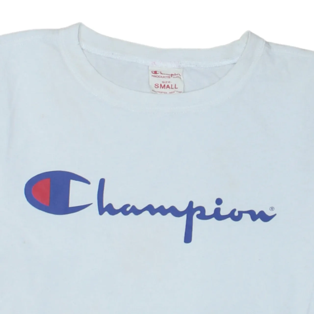 Champion Light Blue T Shirt Men's Small Printed Script Logo Short Sleeve Tee Top sold by Vintage Club product image thumbnail 3