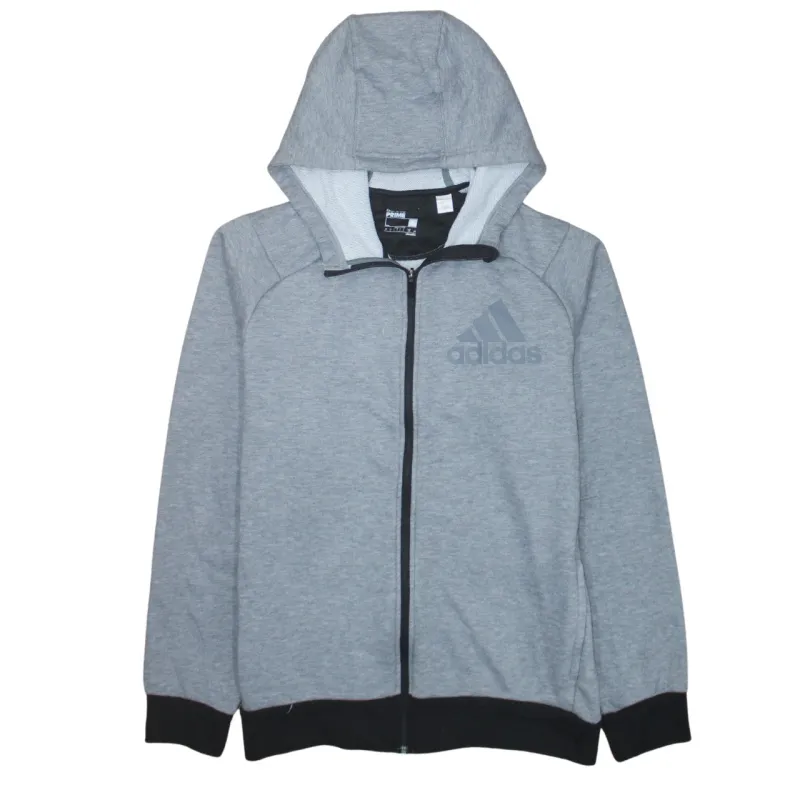 Adidas Grey Full Zip Hoodie Women’s Large Printed Chest Logo Contrast Cuffs Casual Top sold by Vintage Club