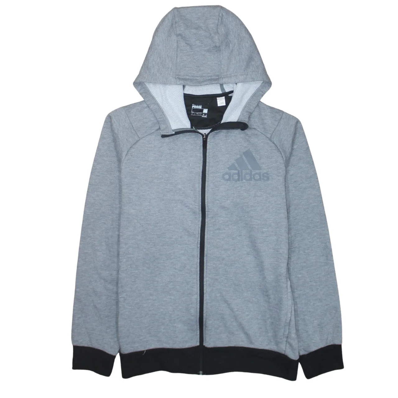 Adidas Grey Full Zip Hoodie Women’s Large Printed Chest Logo Contrast Cuffs Casual Top sold by Vintage Club