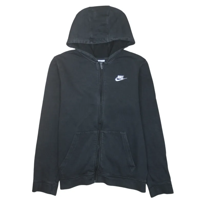 Nike Black Full Zip Hoodie Women’s XLarge Printed Swoosh Logo Split Pocket Sweatshirt sold by Vintage Club