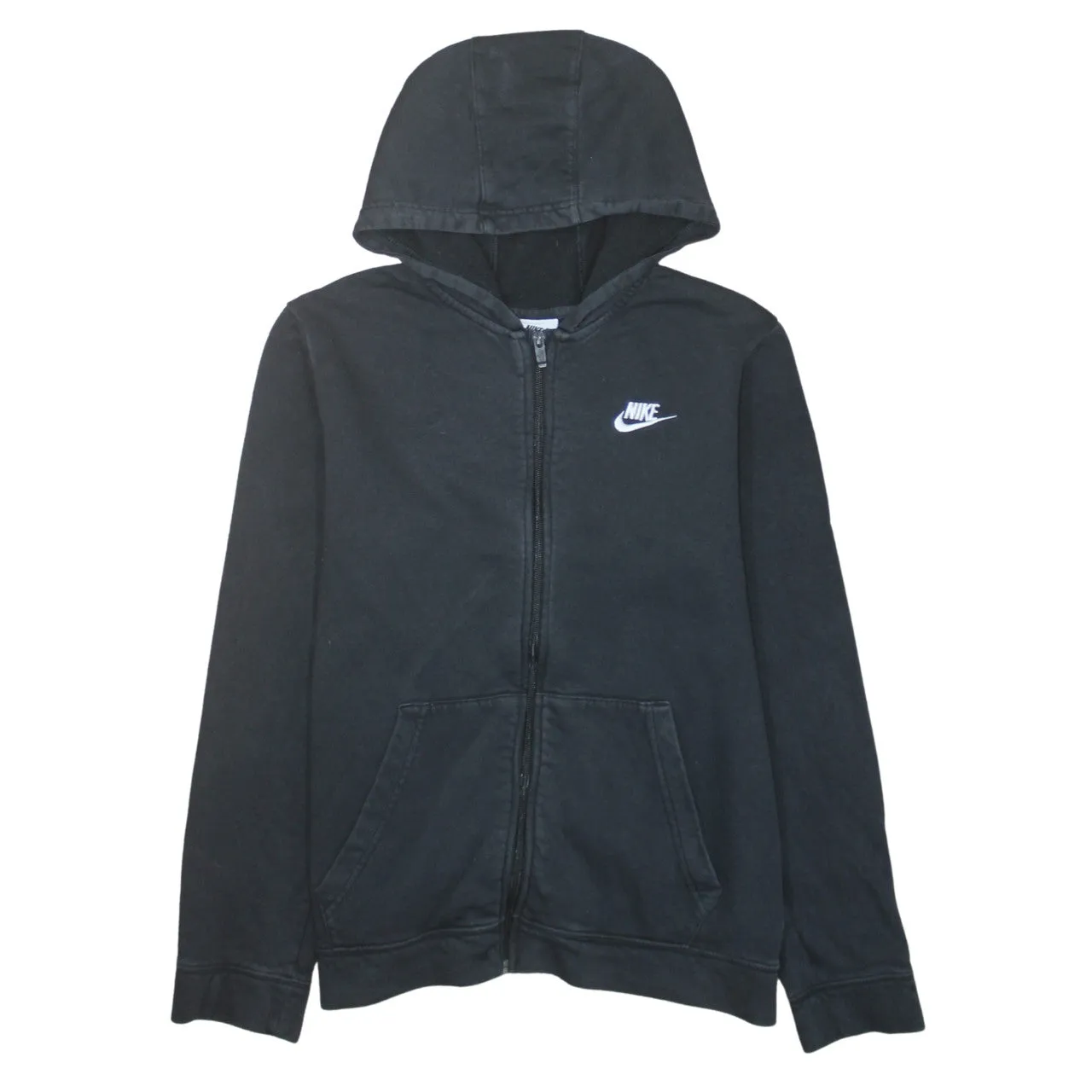 Nike Black Full Zip Hoodie Women’s XLarge Printed Swoosh Logo Split Pocket Sweatshirt sold by Vintage Club