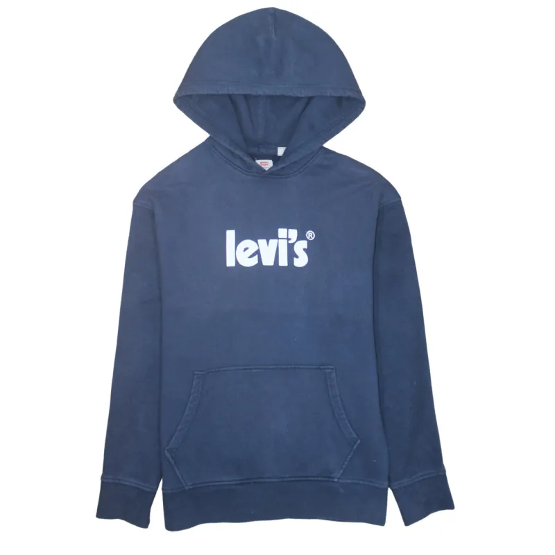 Levi's Navy Blue Hoodie Men's Medium Printed Logo Front Pocket Pullover Sweatshirt sold by Vintage Club