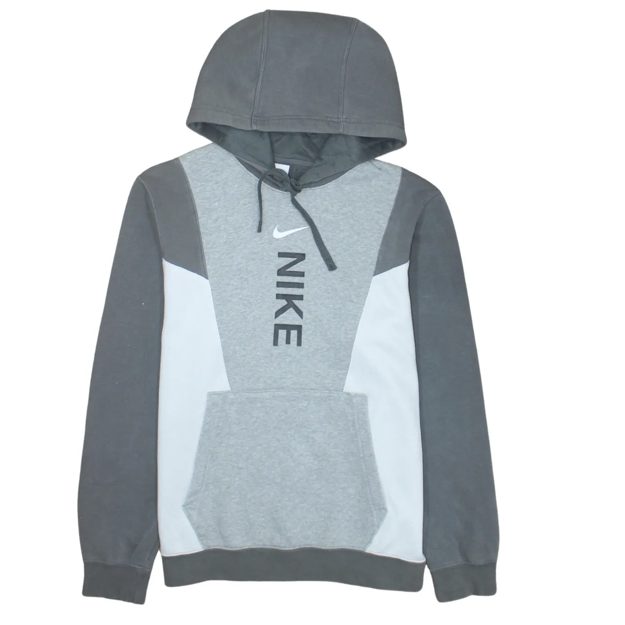 Nike Grey Colour Block Hoodie Men's Small Printed Logo Front Pocket Pullover Sweatshirt sold by Vintage Club