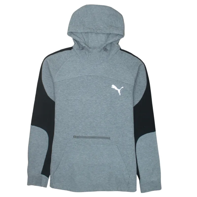 Puma Grey Hoodie Women’s XLarge Printed Logo Zip Pocket Colour Block Pullover Sweatshirt sold by Vintage Club