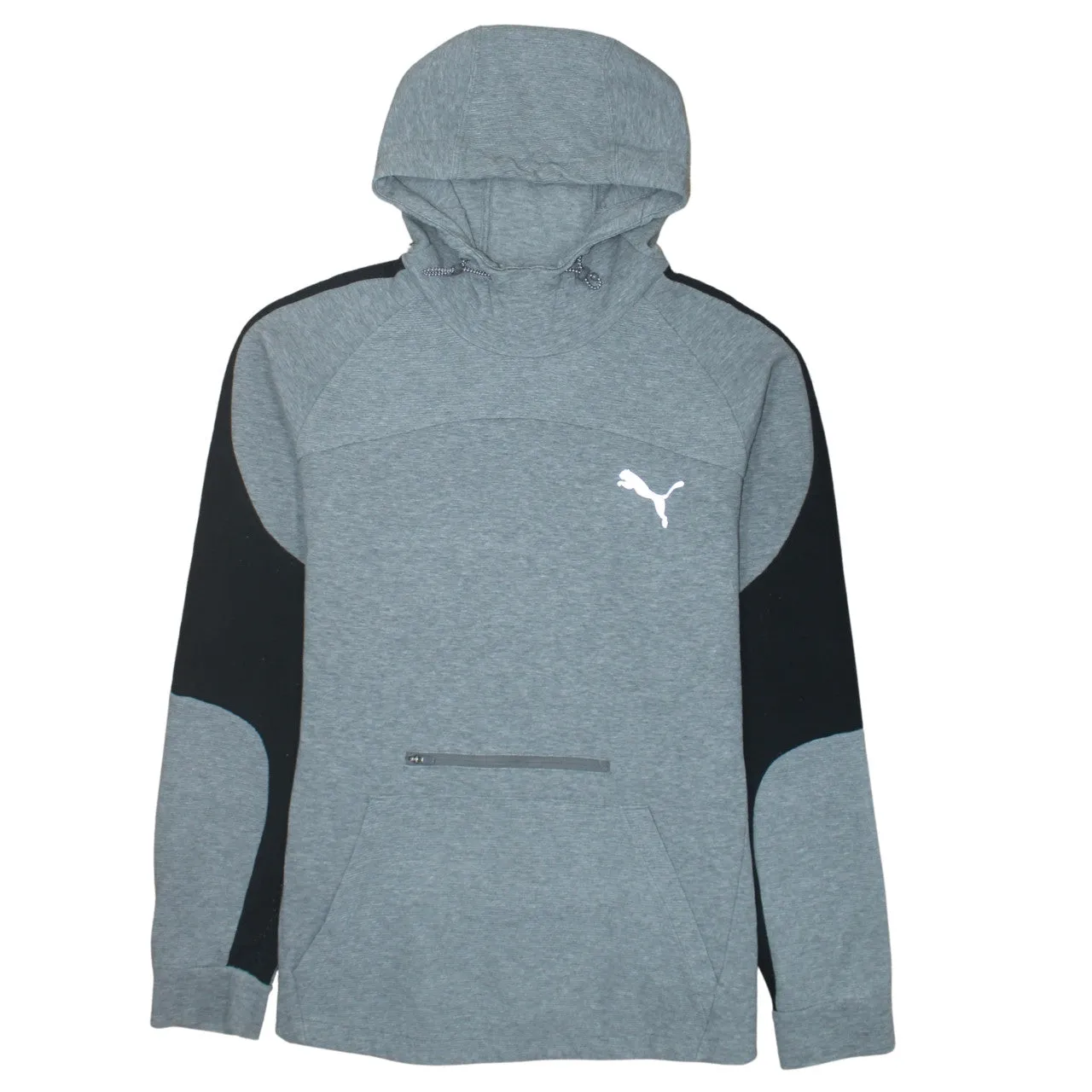 Puma Grey Hoodie Women’s XLarge Printed Logo Zip Pocket Colour Block Pullover Sweatshirt sold by Vintage Club