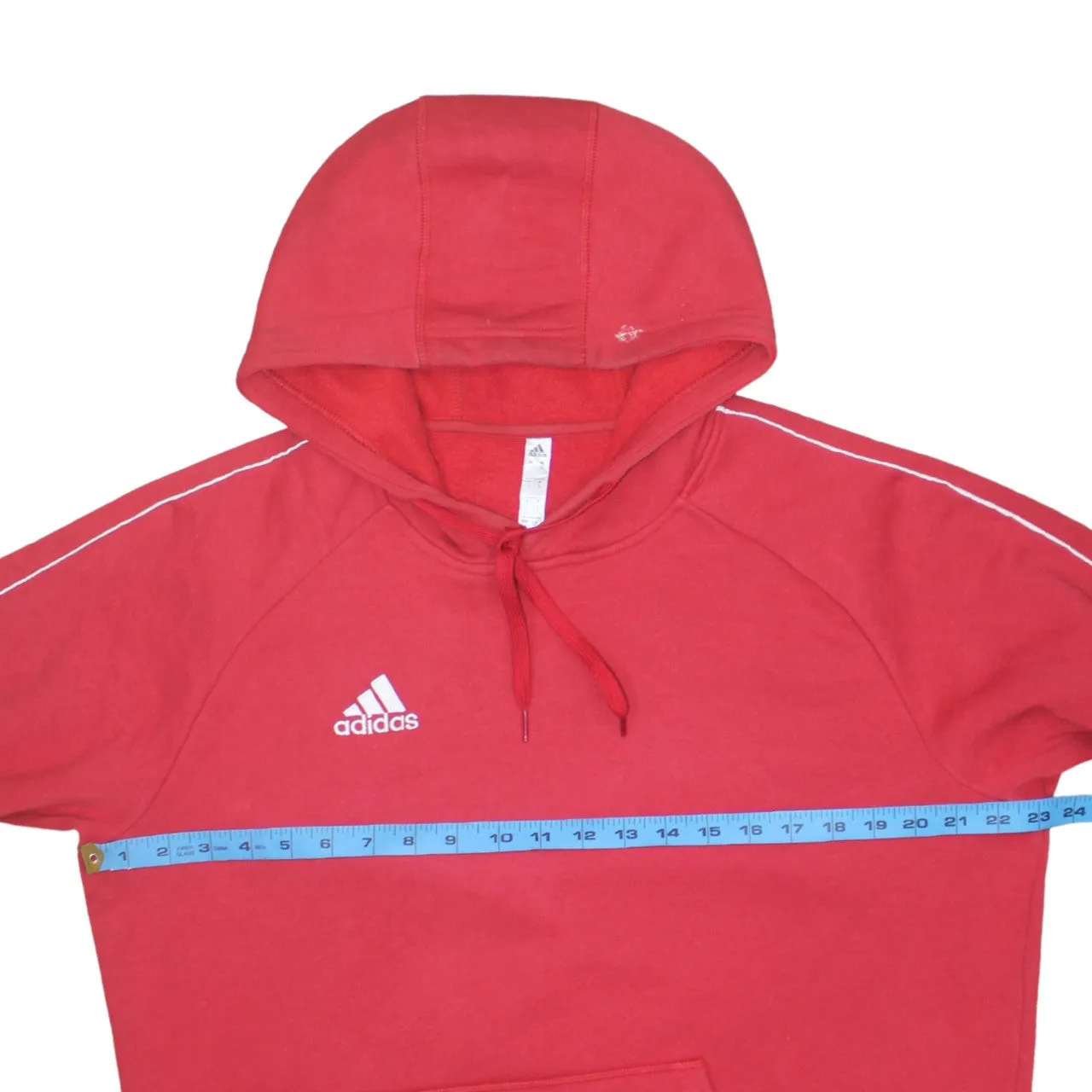 Adidas Red Hoodie Men's Large Embroidered Logo Piping Detail Front Pocket Pullover Sweatshirt sold by Vintage Club product image thumbnail 5