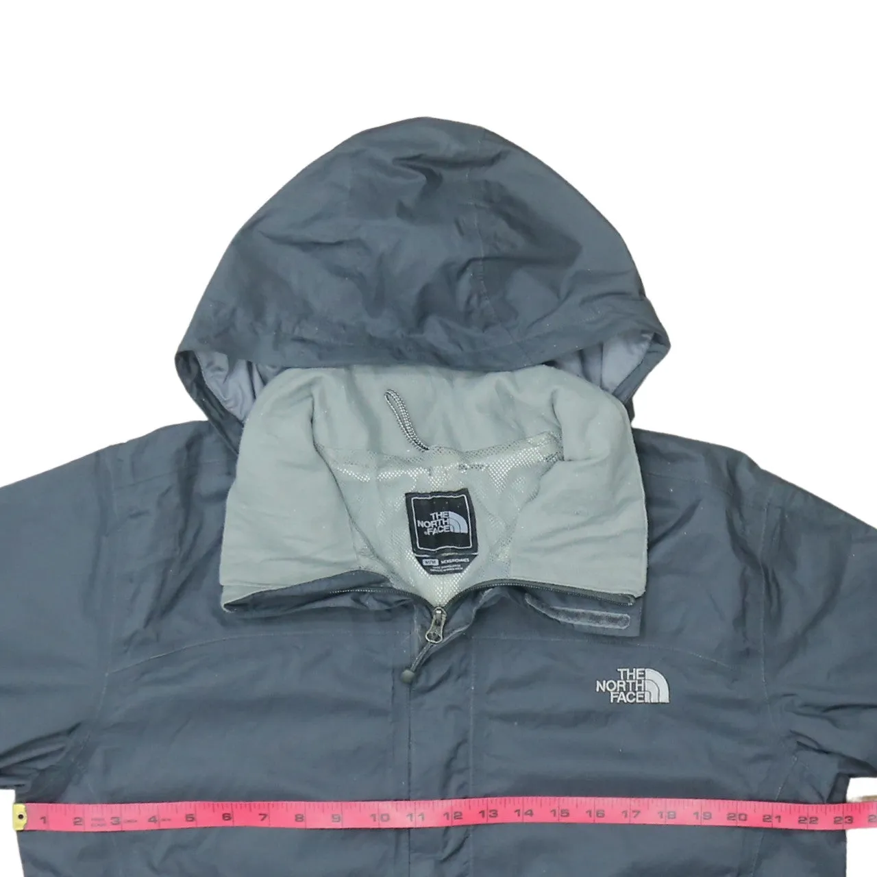 The North Face Dark Grey Hooded Windbreaker Men's Medium Embroidered Logo Zip Jacket sold by Vintage Club product image thumbnail 5