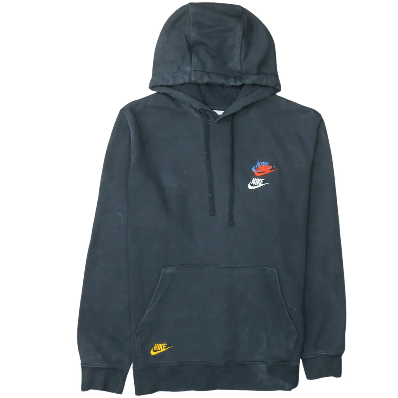 Nike Black Hoodie Men's Large Embroidered Multi Swoosh Logos Front Pocket Pullover Sweatshirt sold by Vintage Club