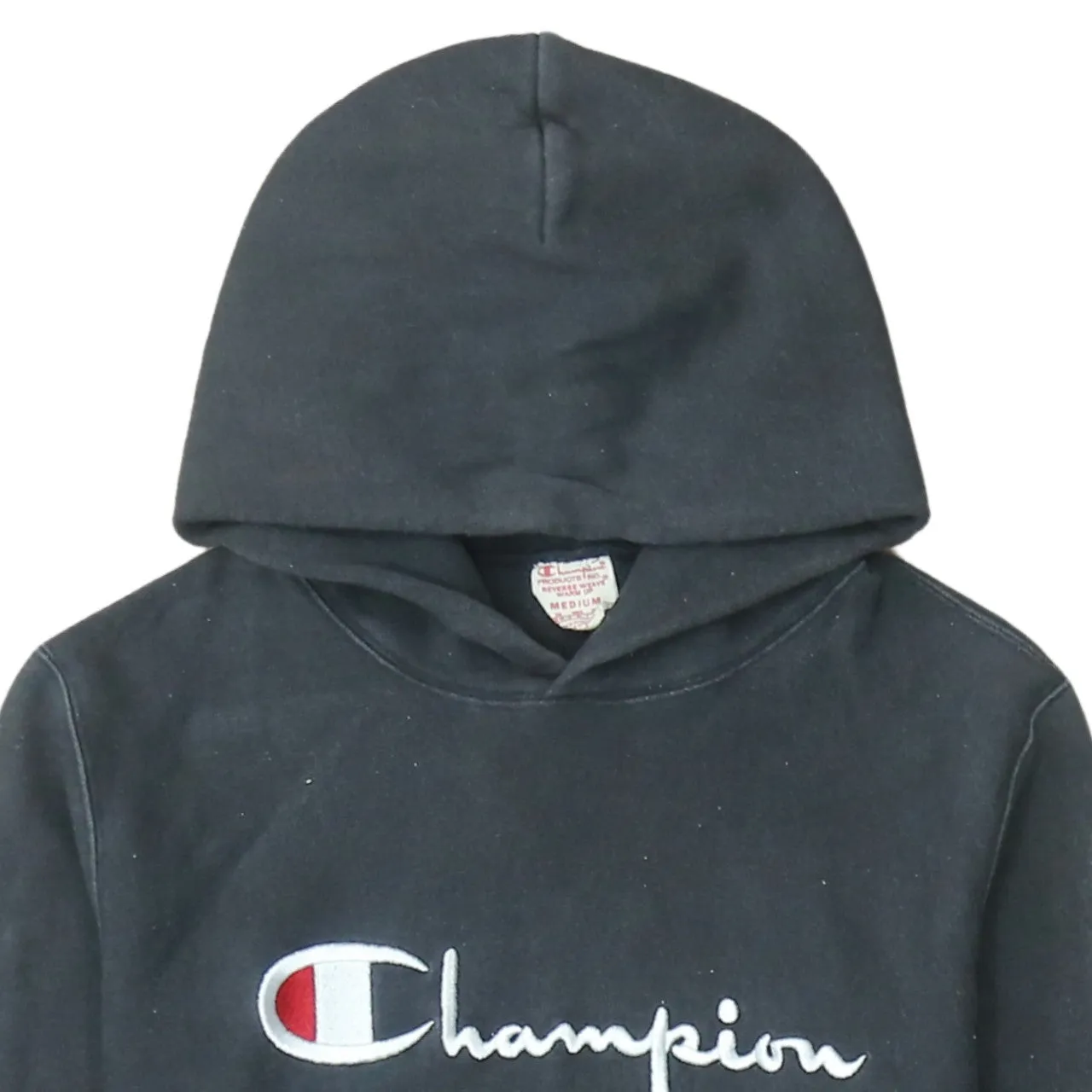 Champion Black Hoodie Women’s Medium Embroidered Script Logo Front Pocket Pullover Sweatshirt sold by Vintage Club product image thumbnail 3