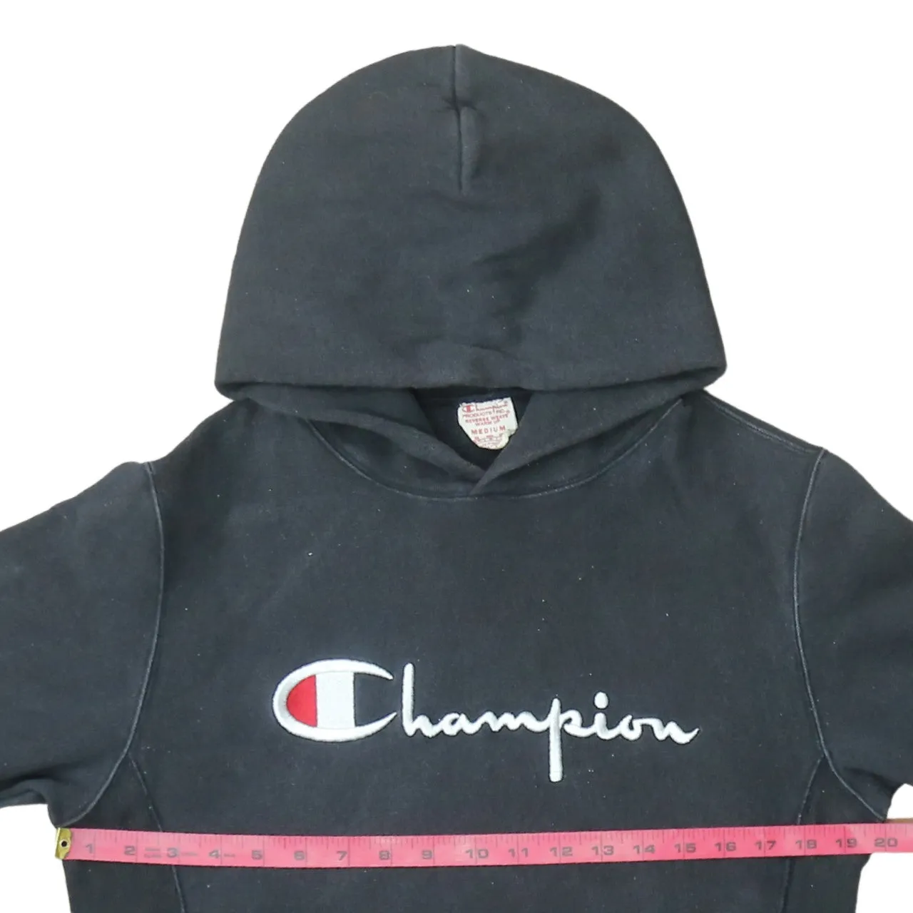 Champion Black Hoodie Women’s Medium Embroidered Script Logo Front Pocket Pullover Sweatshirt sold by Vintage Club product image thumbnail 5