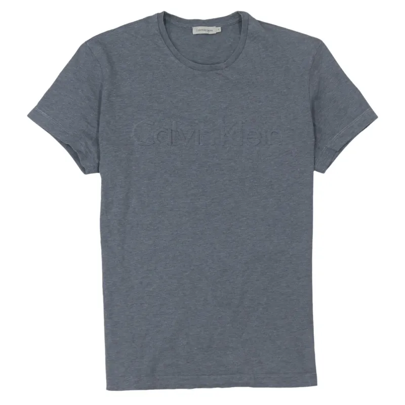 Calvin Klein Grey T Shirt Men’s Small Embossed Chest Logo Short Sleeve Casual Tee sold by Vintage Club