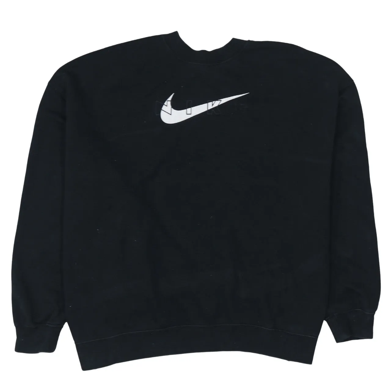 Nike Black Sweatshirt Women's XLarge Printed Swoosh Logo Crewneck Pullover Fleece Top sold by Vintage Club