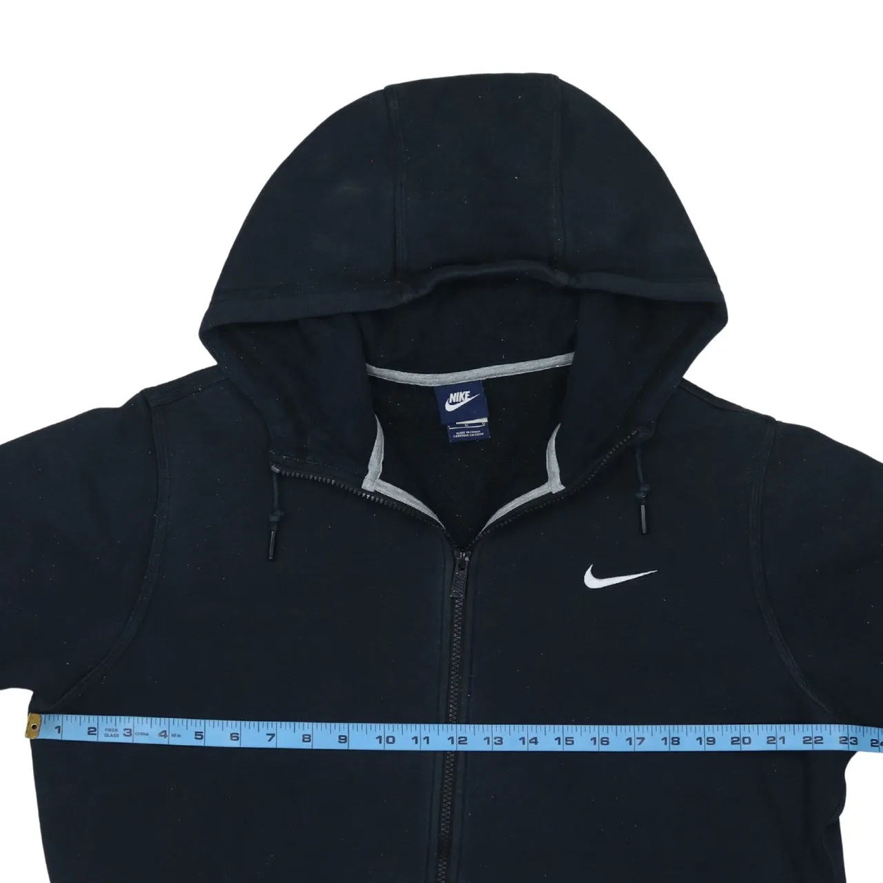 Nike Black Full Zip Hoodie Women’s Large Embroidered Swoosh Split Pocket Fleece Sweatshirt sold by Vintage Club product image thumbnail 5