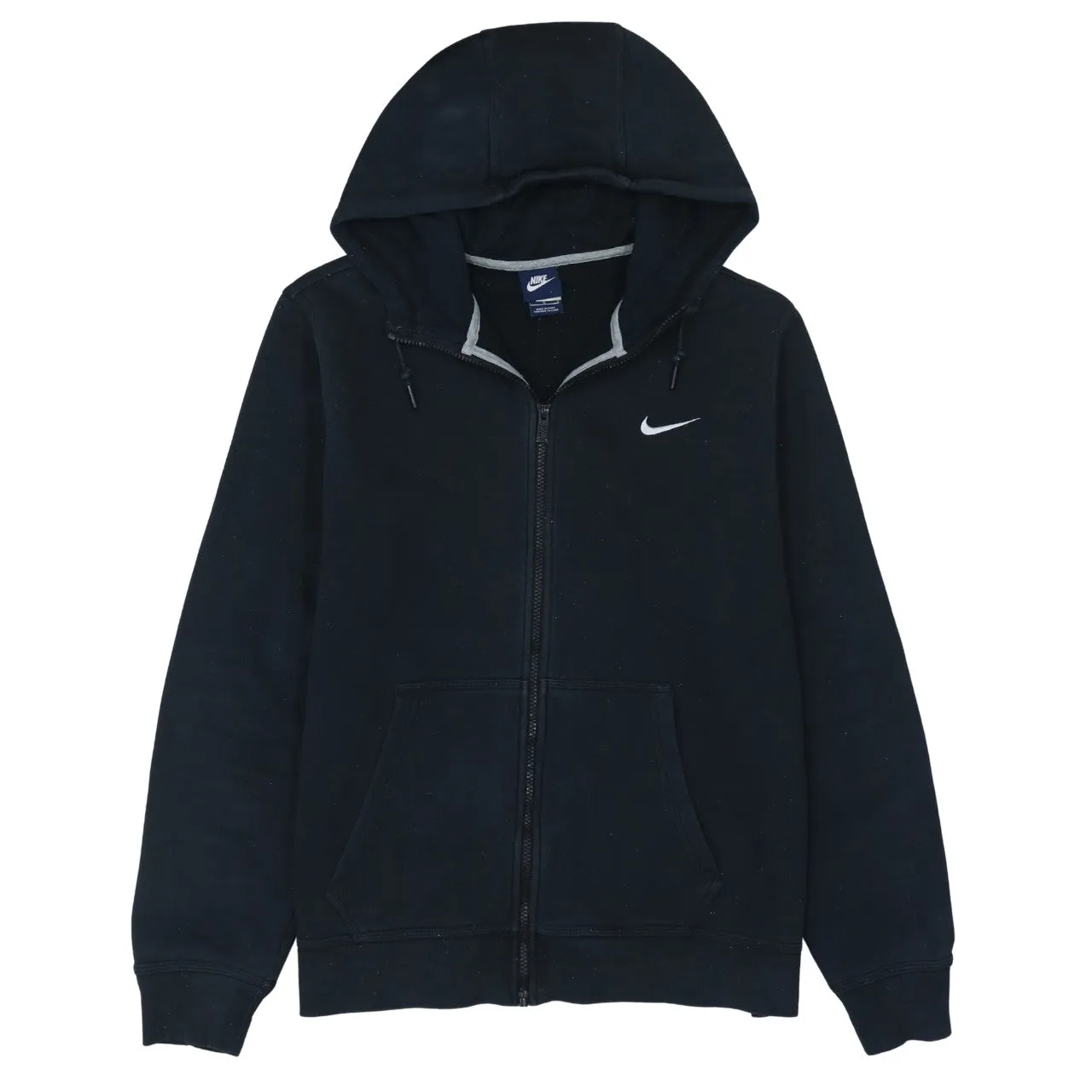 Nike Black Full Zip Hoodie Women’s Large Embroidered Swoosh Split Pocket Fleece Sweatshirt sold by Vintage Club