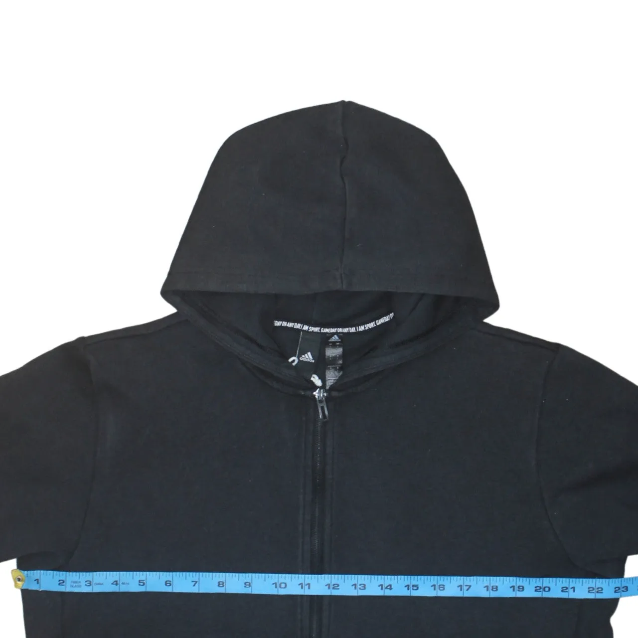 Adidas Black Full Zip Hoodie Women’s Large Printed Sleeve Logo Split Pocket Sweatshirt sold by Vintage Club product image thumbnail 5