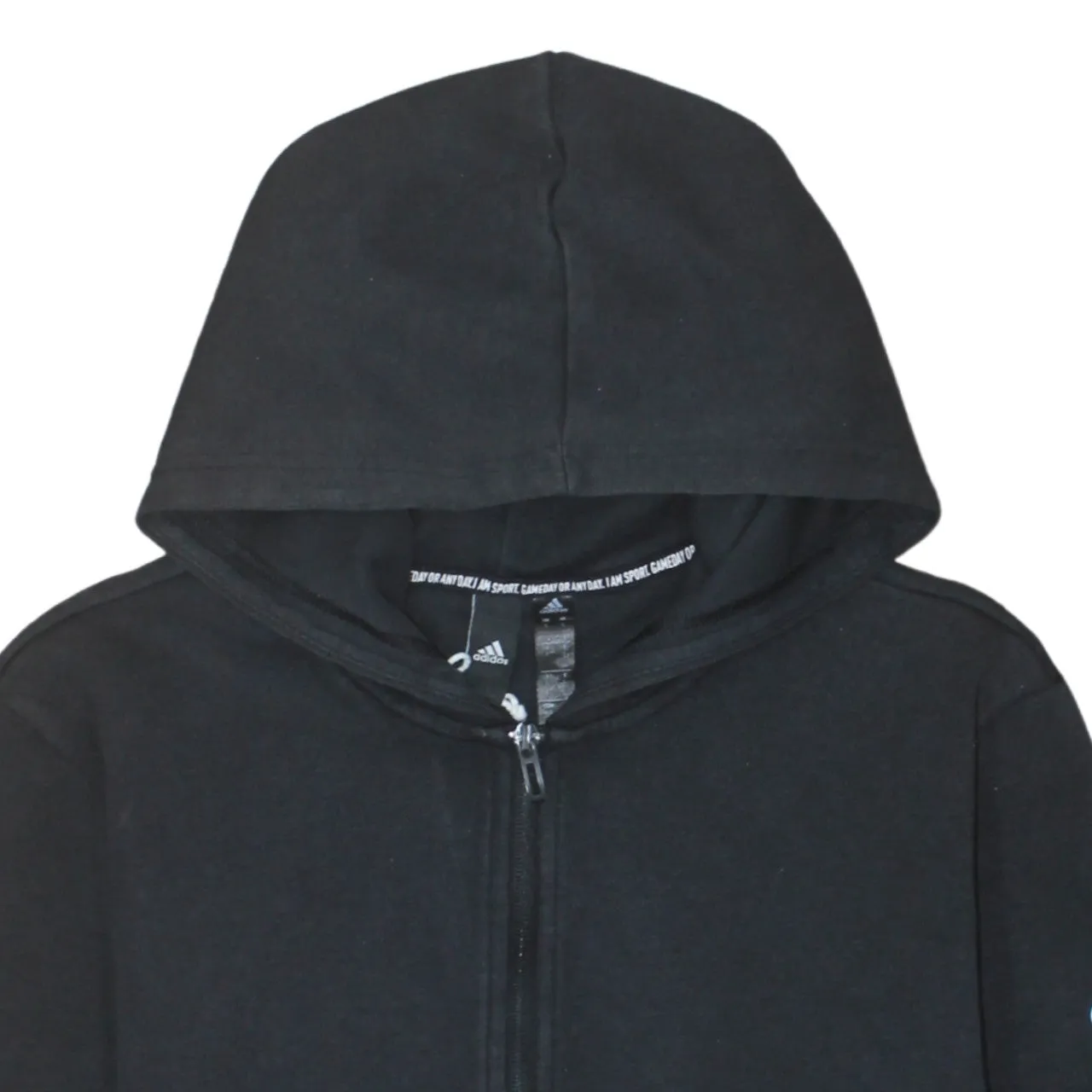 Adidas Black Full Zip Hoodie Women’s Large Printed Sleeve Logo Split Pocket Sweatshirt sold by Vintage Club product image thumbnail 3