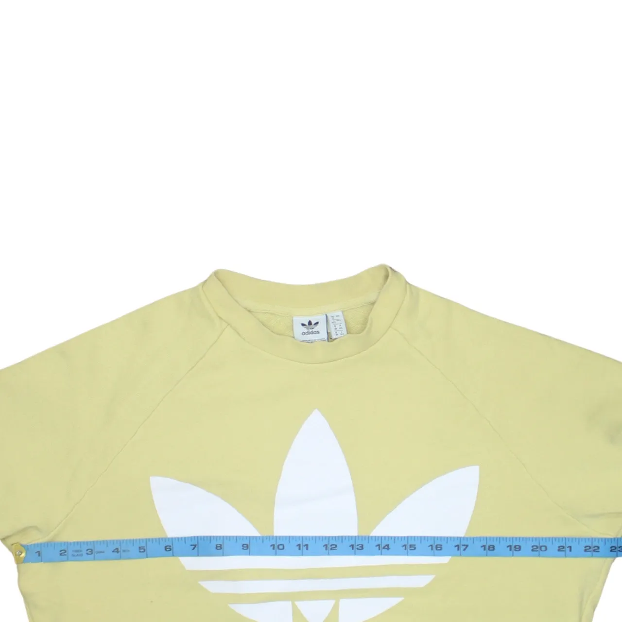 Adidas Pastel Yellow Sweatshirt Women's XLarge Printed Trefoil Logo Crewneck Pullover Top sold by Vintage Club product image thumbnail 5