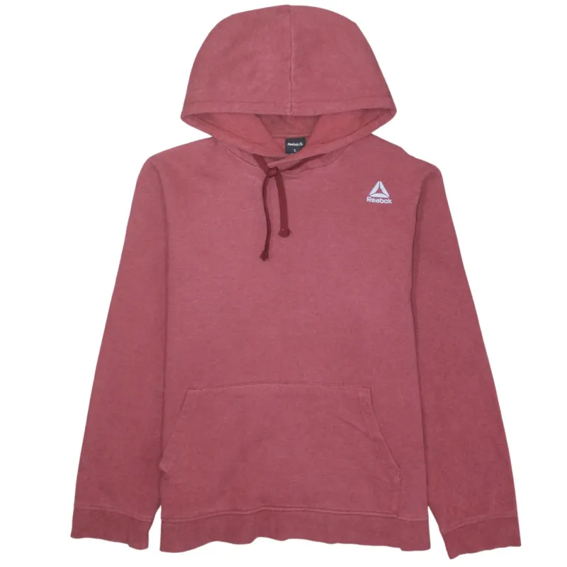 Reebok Burgundy Red Hoodie Women’s Large Embroidered Chest Logo Drawstring Pullover Sweatshirt sold by Vintage Club