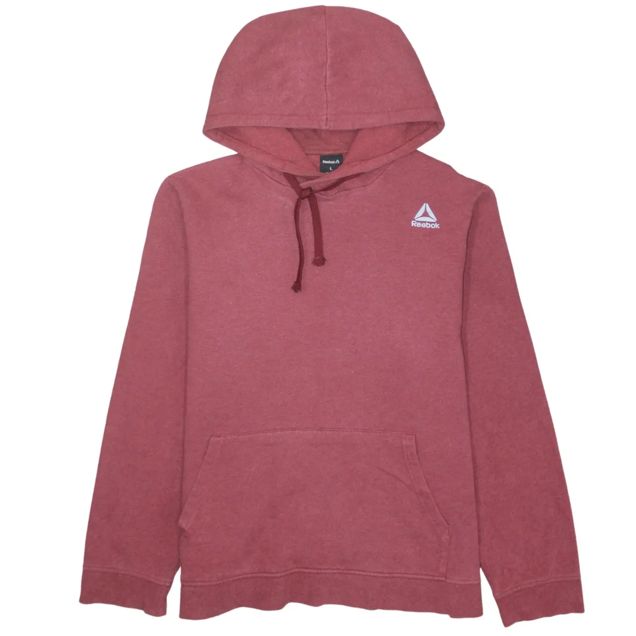 Reebok Burgundy Red Hoodie Women’s Large Embroidered Chest Logo Drawstring Pullover Sweatshirt sold by Vintage Club