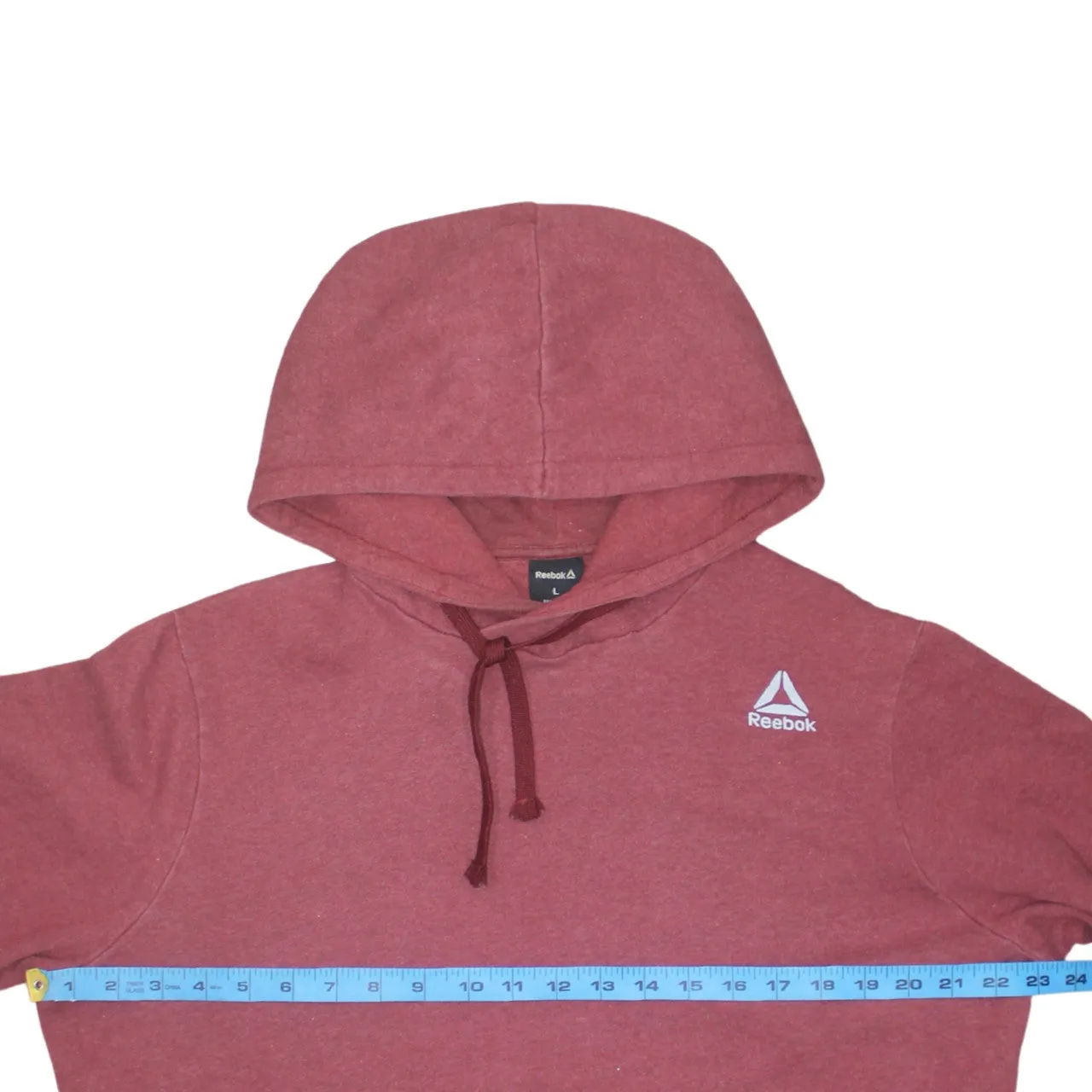 Reebok Burgundy Red Hoodie Women’s Large Embroidered Chest Logo Drawstring Pullover Sweatshirt sold by Vintage Club product image thumbnail 5