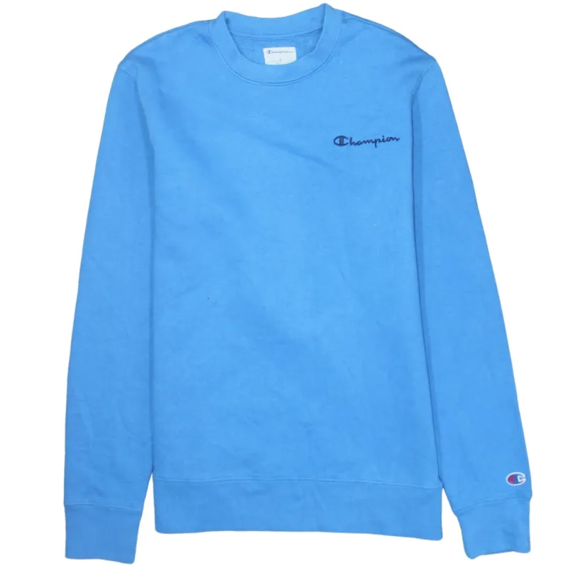 Champion Light Blue Sweatshirt Men's Small Embroidered Chest Logo Crewneck Pullover Fleece Top sold by Vintage Club