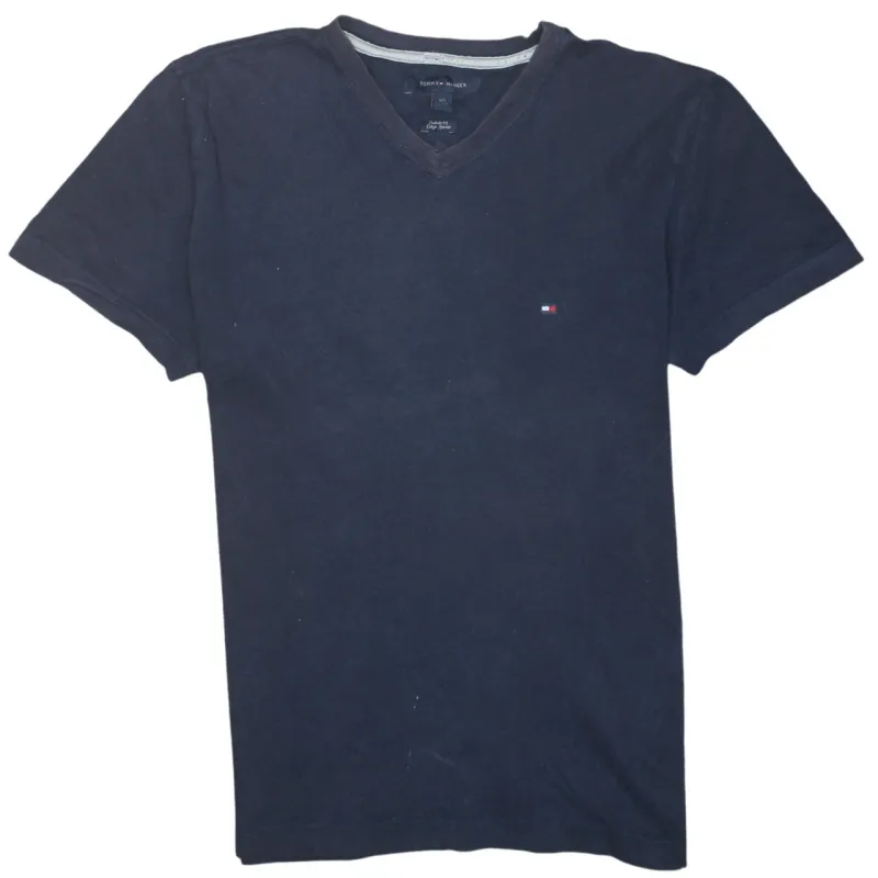 Tommy Hilfiger Navy Blue T Shirt Women’s Large V Neck Small Flag Logo Casual Top made by Tommy Hilfiger