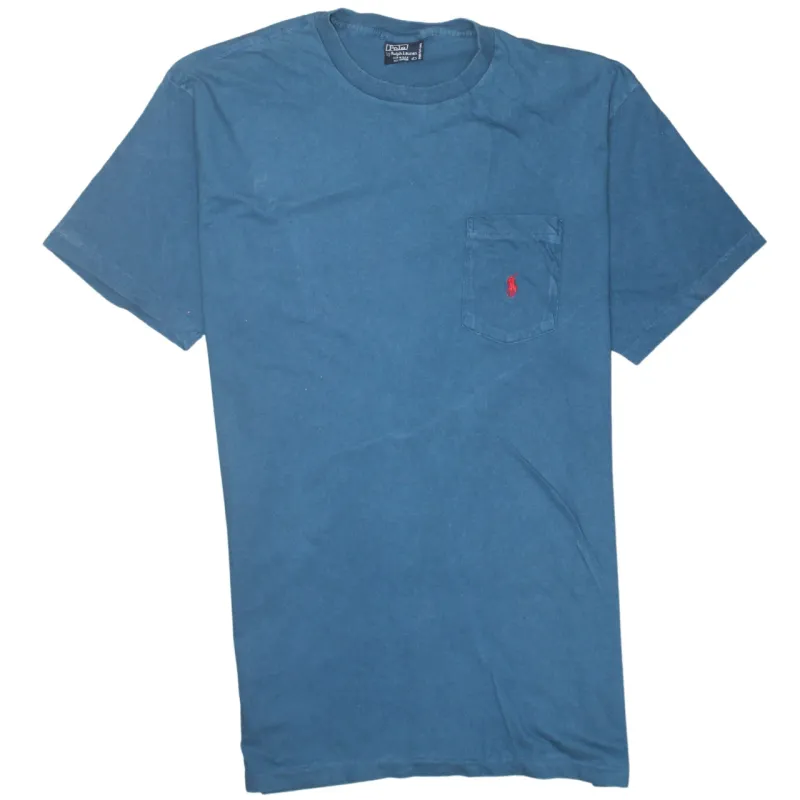 Polo Ralph Lauren Blue T Shirt Women’s Large Embroidered Red Pony Chest Pocket Tee sold by Vintage Club