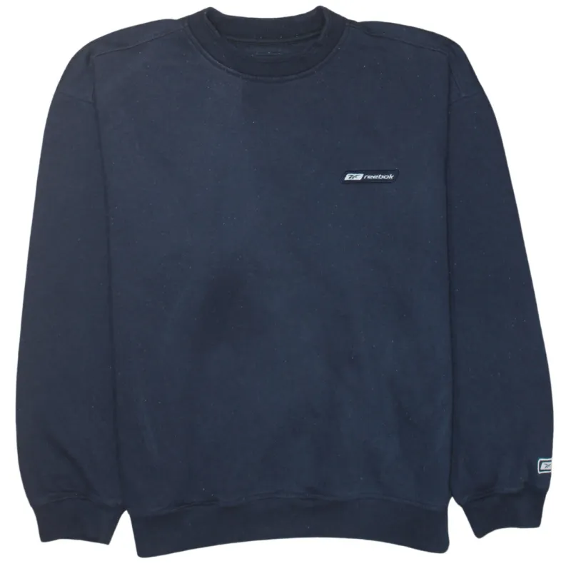 Reebok Navy Blue Sweatshirt Men's Large Embroidered Chest Logo Ribbed Crewneck Pullover Top sold by Vintage Club