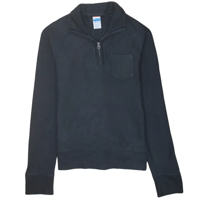 Champion Black Quarter Zip Sweatshirt Women’s Medium Chest Pocket Small C Logo Fleece Pullover sold by Vintage Club