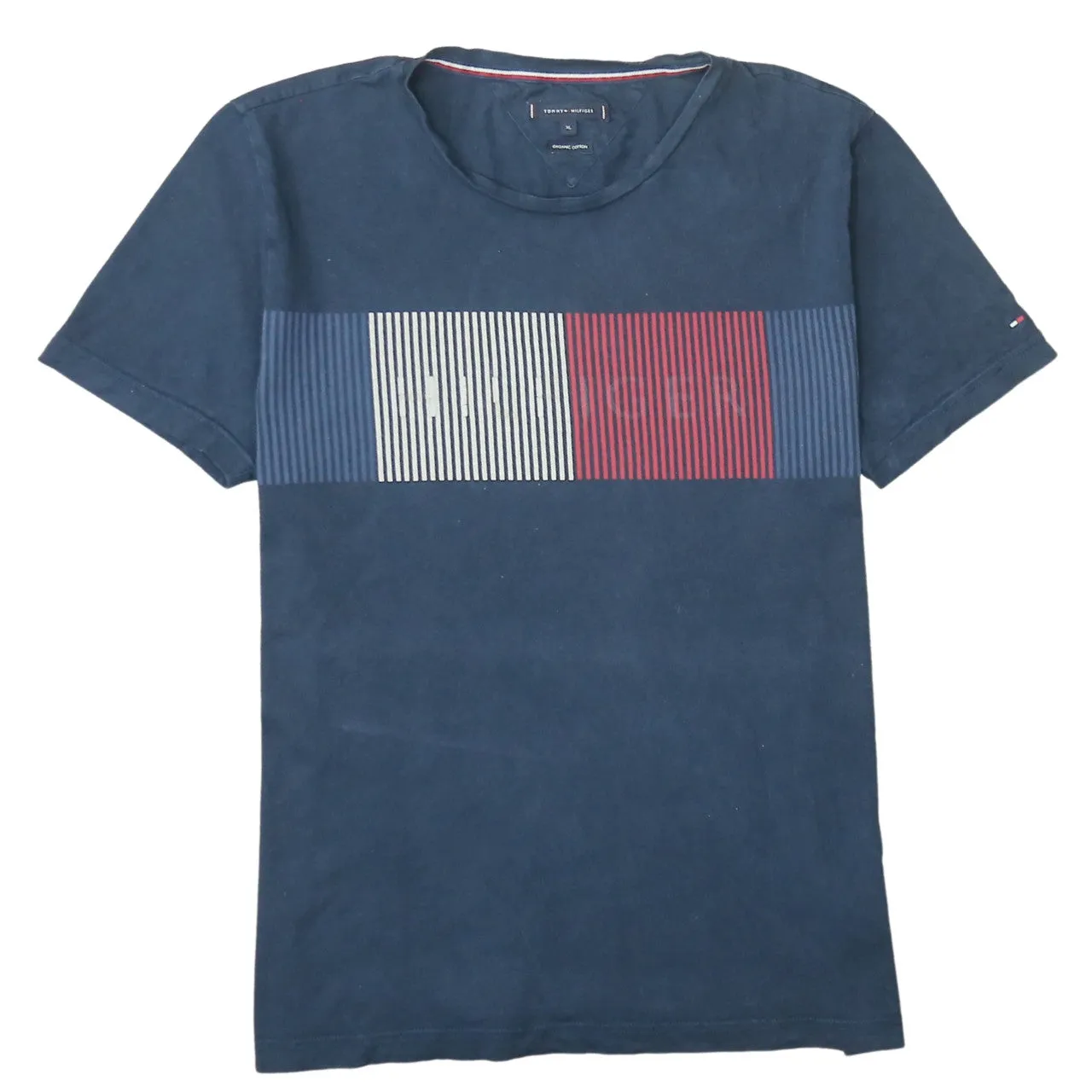 Tommy Hilfiger Navy Blue T Shirt Women's XLarge Printed Flag Stripe Logo Casual Top sold by Vintage Club