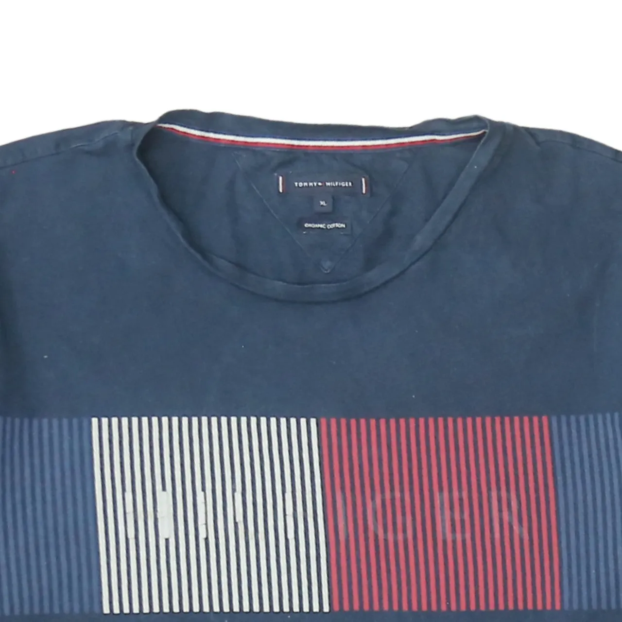 Tommy Hilfiger Navy Blue T Shirt Women's XLarge Printed Flag Stripe Logo Casual Top sold by Vintage Club product image thumbnail 3