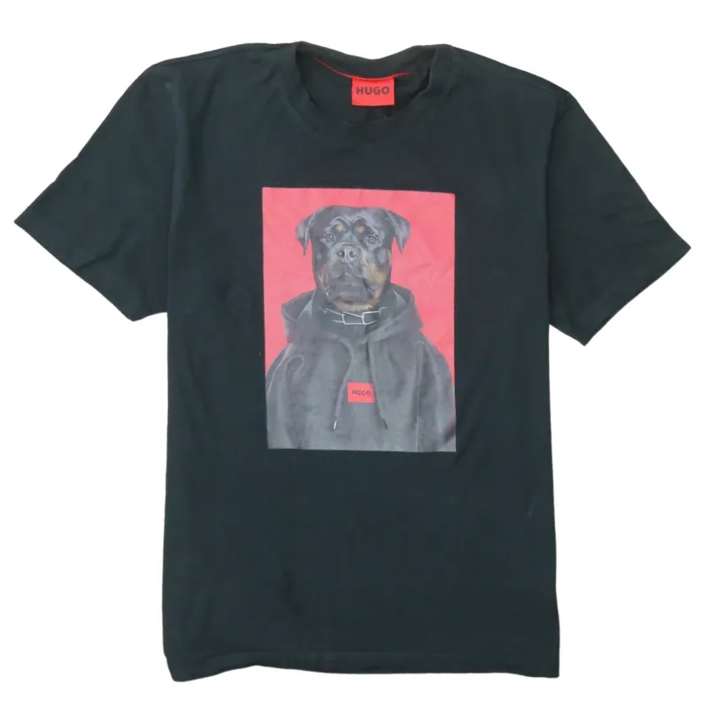 HUGO BOSS Black Graphic T Shirt Men’s Medium Dog Photo Printed Front Casual Tee made by Hugo Boss