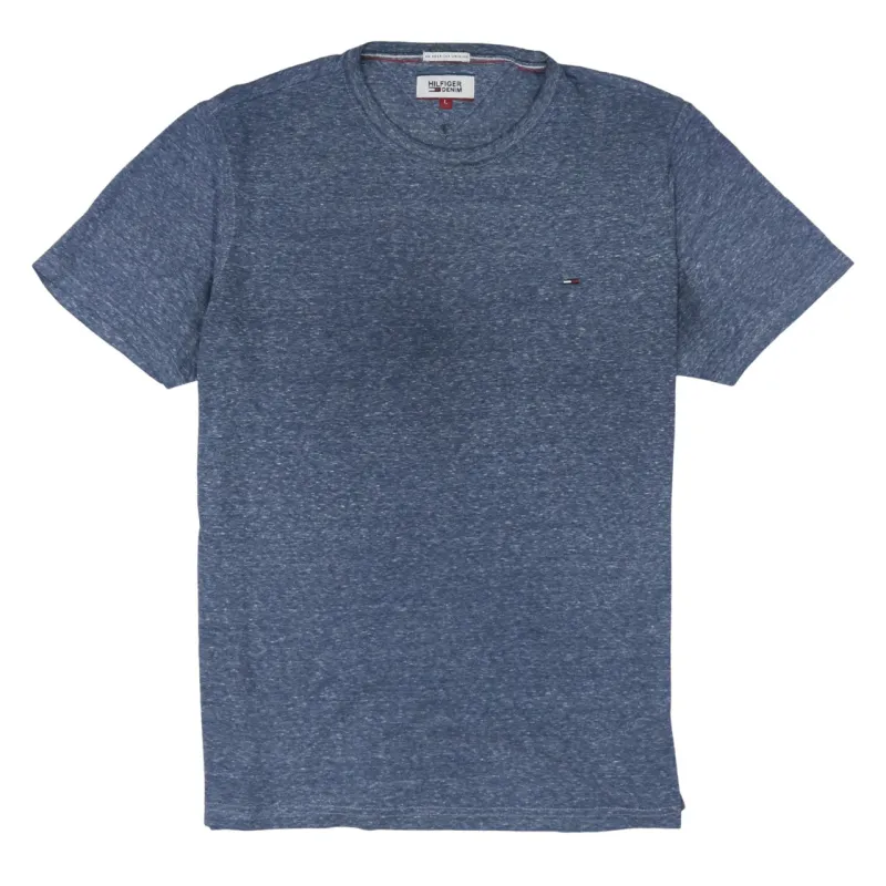 Tommy Hilfiger Blue Marl T Shirt Women’s Large Small Chest Flag Logo Casual Top made by Tommy Hilfiger