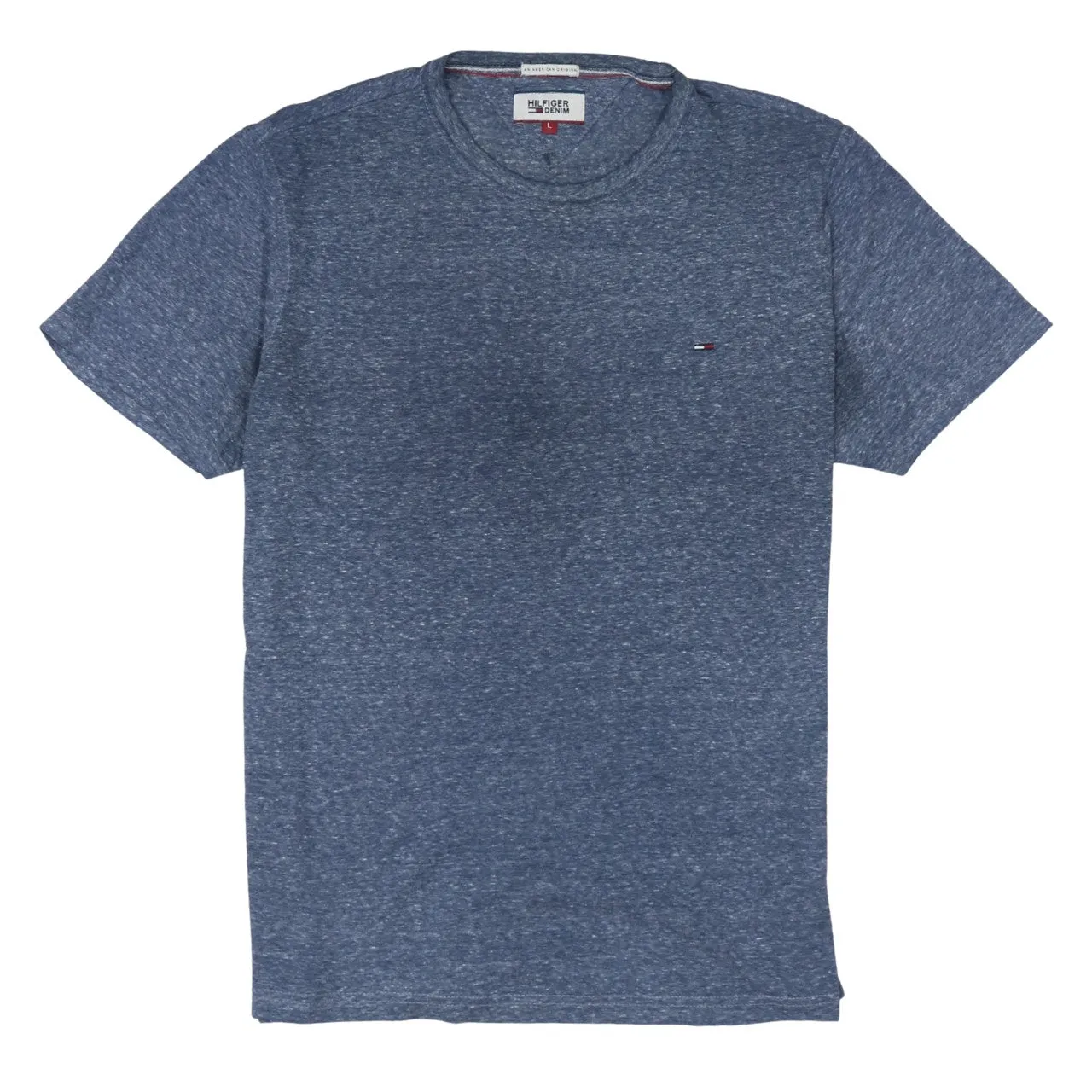 Tommy Hilfiger Blue Marl T Shirt Women’s Large Small Chest Flag Logo Casual Top sold by Vintage Club