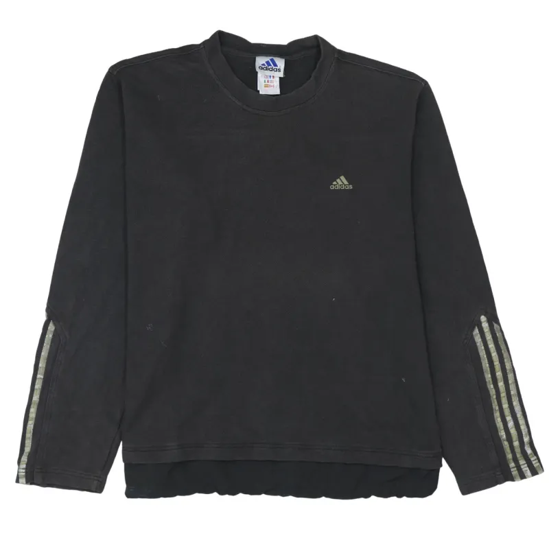 Adidas Black Sweatshirt Men's Large Embroidered Chest Logo Three Stripe Sleeves Pullover Top sold by Vintage Club