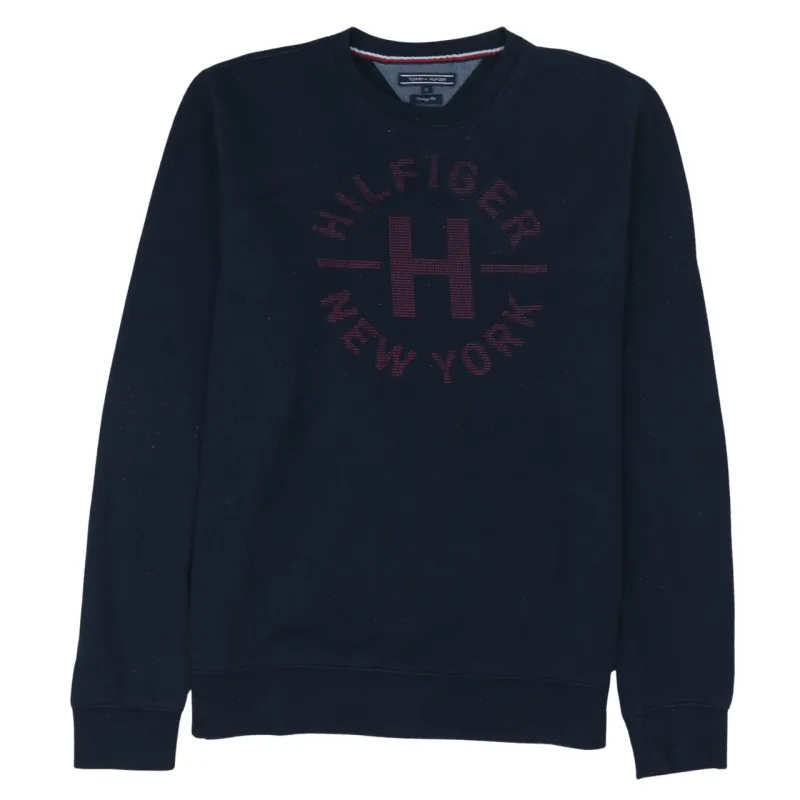 Tommy Hilfiger Navy Blue Sweatshirt Women's XLarge Embroidered Hilfiger New York Logo Pullover Jumper made by Tommy Hilfiger