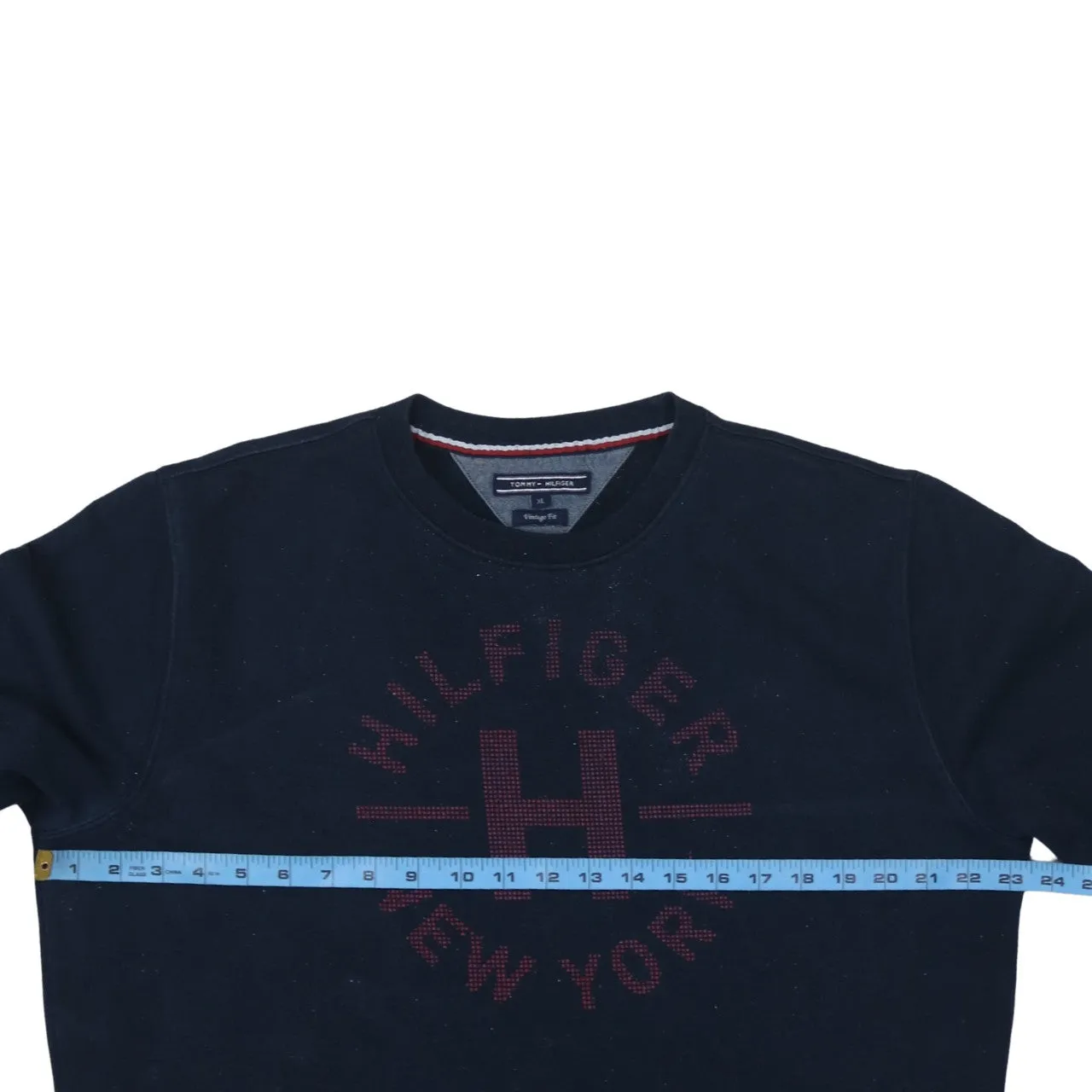 Tommy Hilfiger Navy Blue Sweatshirt Women's XLarge Embroidered Hilfiger New York Logo Pullover Jumper sold by Vintage Club product image thumbnail 5