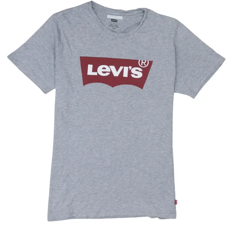 Levi's Grey T-Shirt Women's Small Printed Batwing Logo Short Sleeve Casual Tee made by Levi's
