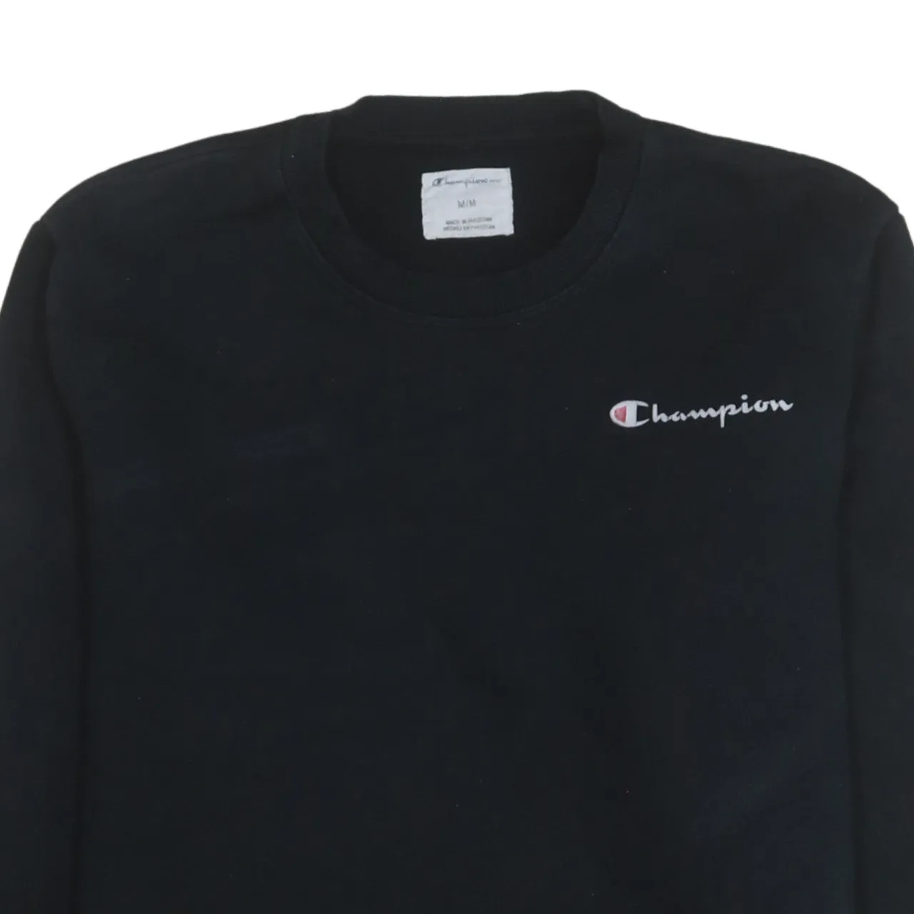 Champion Black Sweatshirt Men's Medium Embroidered Chest Logo Cuff Patch Crewneck Pullover sold by Vintage Club product image thumbnail 3