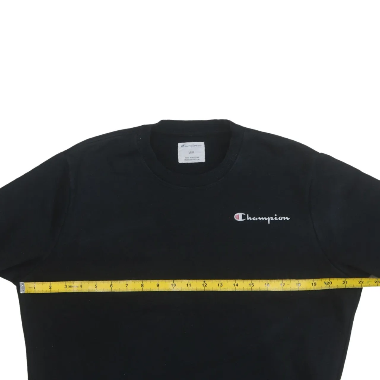 Champion Black Sweatshirt Men's Medium Embroidered Chest Logo Cuff Patch Crewneck Pullover sold by Vintage Club product image thumbnail 5