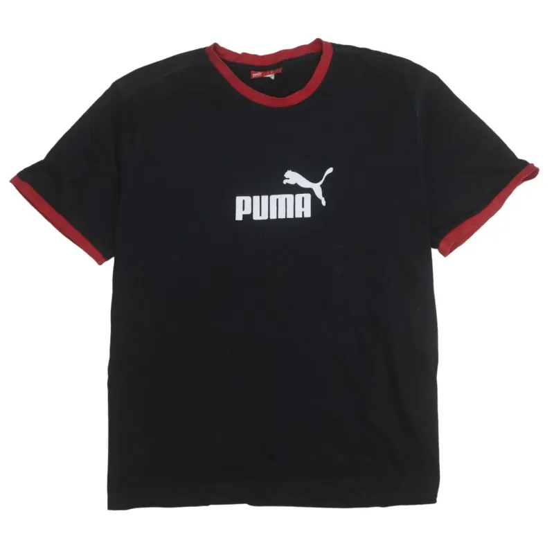 Puma Black Ringer T Shirt Women's XXLarge Printed Chest Logo Contrast Red Trim Tee sold by Vintage Club