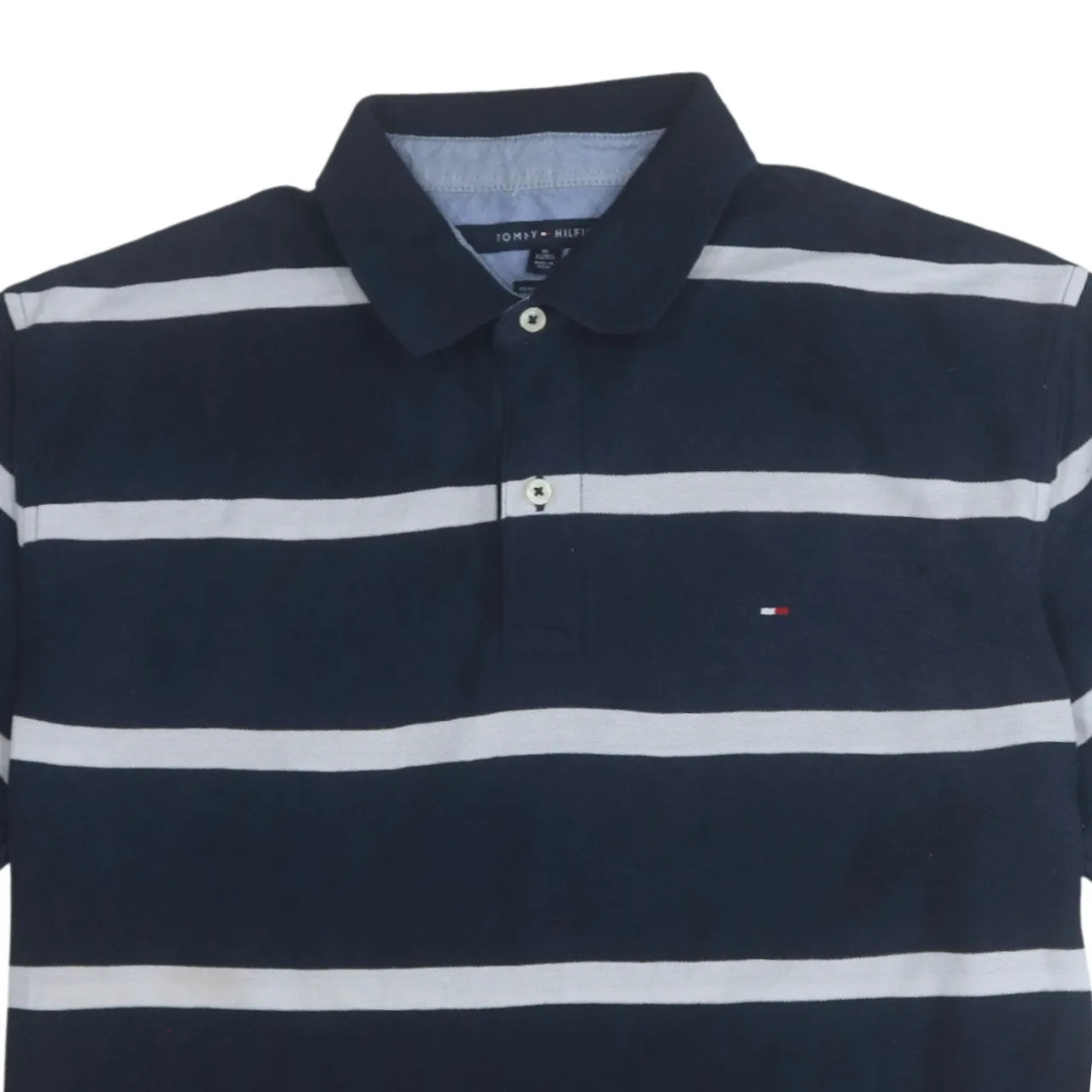Tommy Hilfiger Navy Stripe Polo Shirt Women's XLarge Embroidered Flag Logo Short Sleeve Top sold by Vintage Club product image thumbnail 3