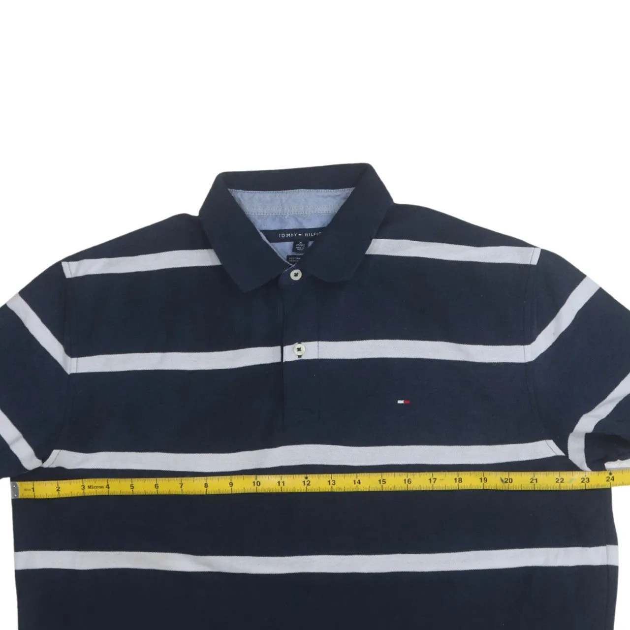 Tommy Hilfiger Navy Stripe Polo Shirt Women's XLarge Embroidered Flag Logo Short Sleeve Top sold by Vintage Club product image thumbnail 5