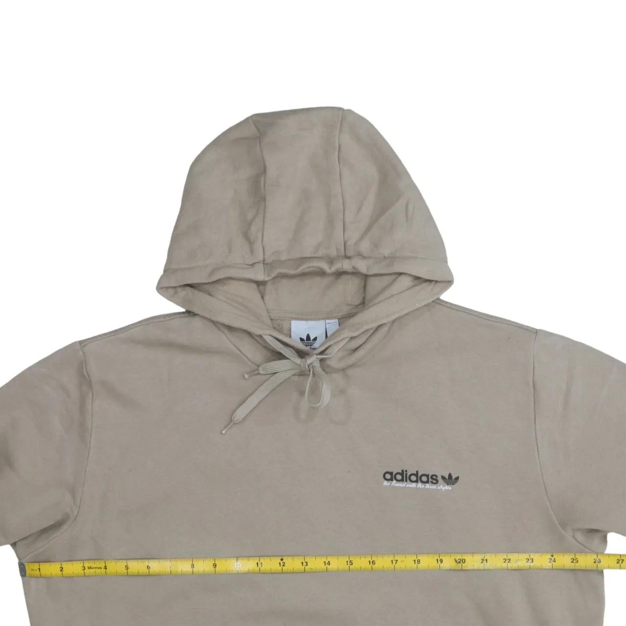 Adidas Beige Hoodie Women’s XLarge Printed Trefoil Logo Front Back Fleece Pullover Sweatshirt sold by Vintage Club product image thumbnail 5