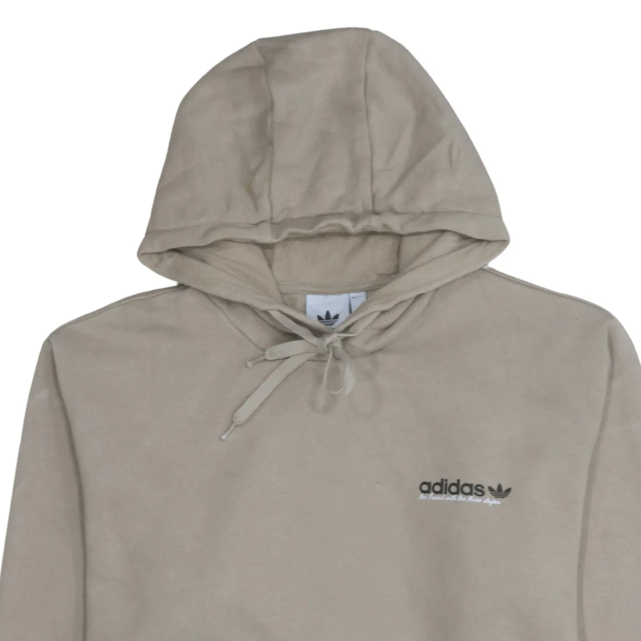 Adidas Beige Hoodie Women’s XLarge Printed Trefoil Logo Front Back Fleece Pullover Sweatshirt sold by Vintage Club product image thumbnail 3