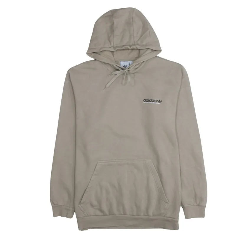 Adidas Beige Hoodie Women’s XLarge Printed Trefoil Logo Front Back Fleece Pullover Sweatshirt sold by Vintage Club