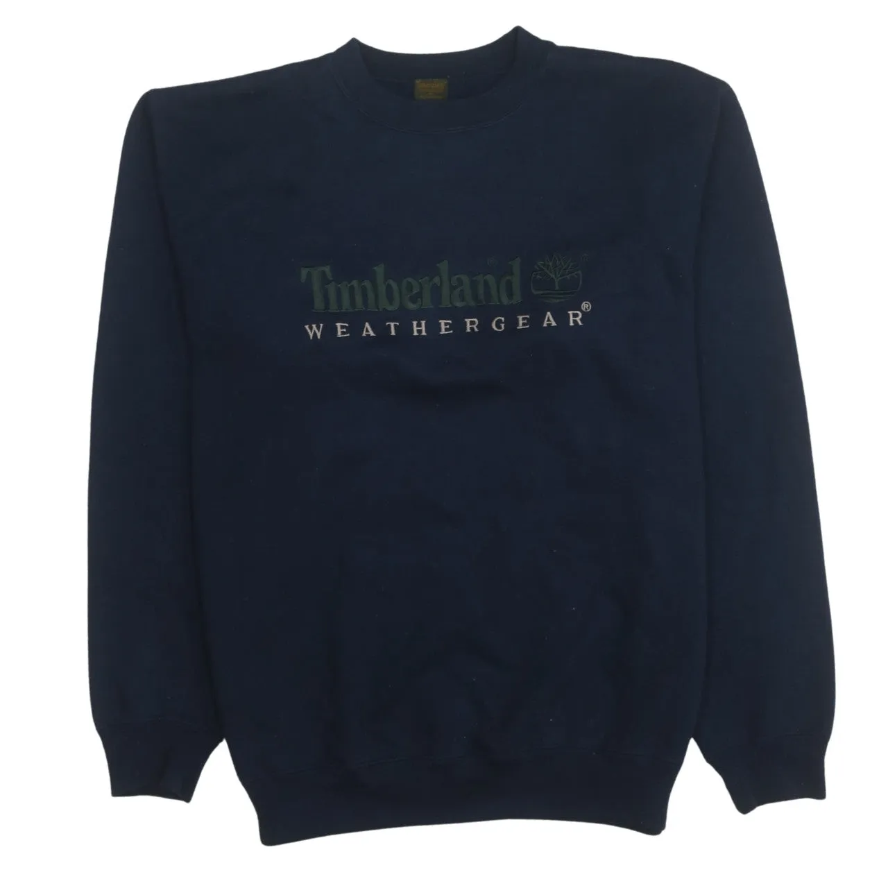 Timberland Navy Blue Sweatshirt Men's Medium Embroidered Weathergear Logo Crewneck Pullover sold by Vintage Club