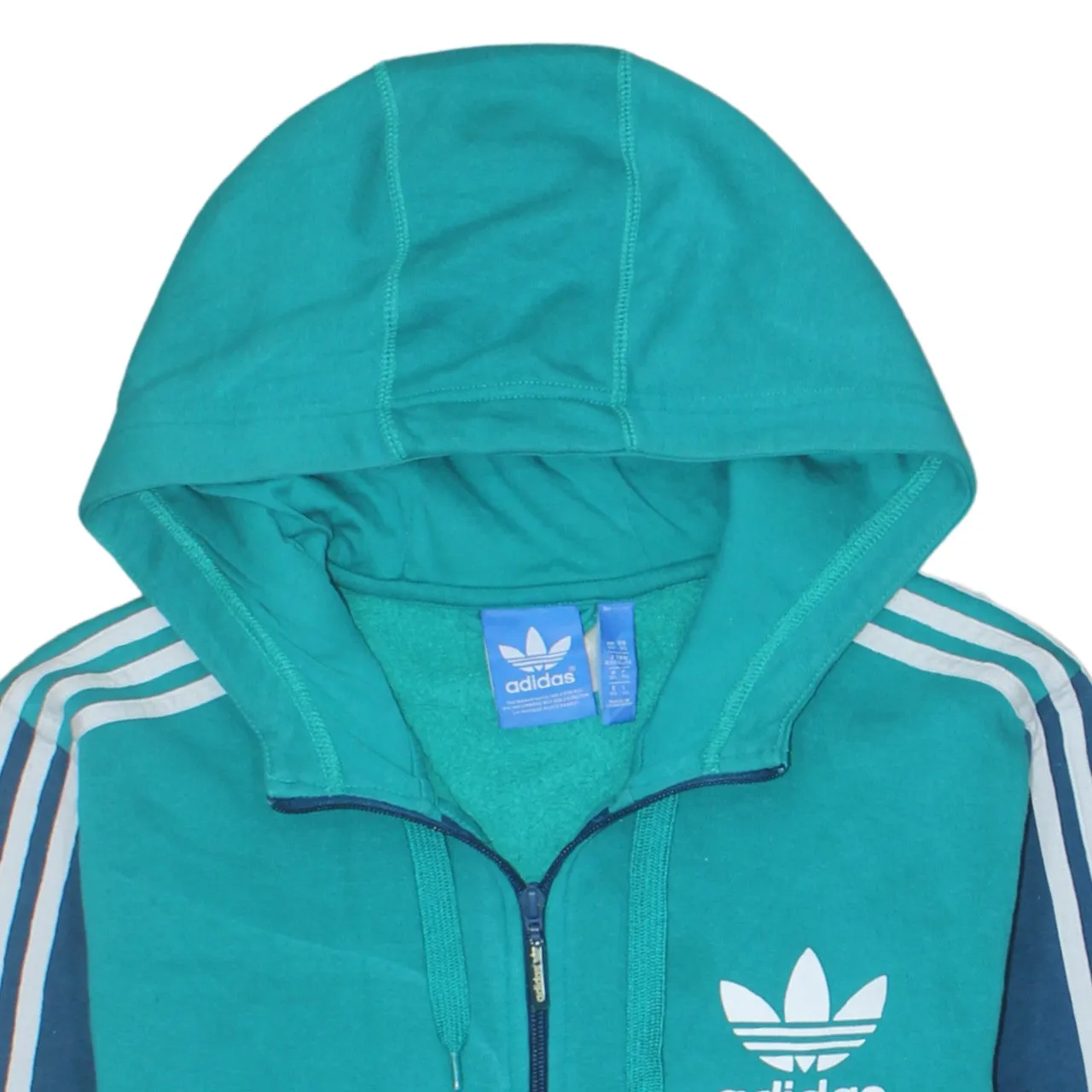 Adidas Green Blue Hoodie Women’s XLarge Full Zip Trefoil Logo Three Stripe Sleeves Sweatshirt sold by Vintage Club product image thumbnail 3