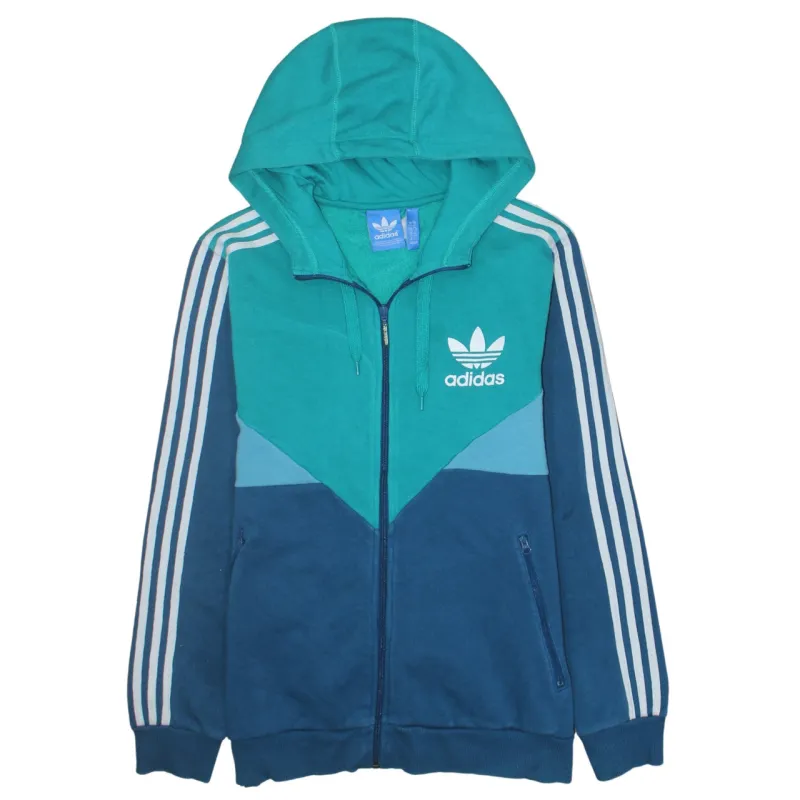 Adidas Green Blue Hoodie Women’s XLarge Full Zip Trefoil Logo Three Stripe Sleeves Sweatshirt sold by Vintage Club